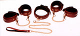 6 Piece Burgundy Bondage Set Burgundy Cuffs,  Collar and Leash