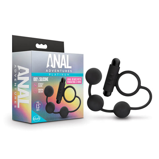 Anal Adventures Platinum - Silicone Anal Ball with Vibrating C-Ring - Black
