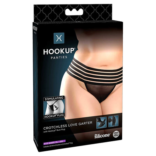 Hookup Crotchless Love Garter Black Fits Size XL-XXL