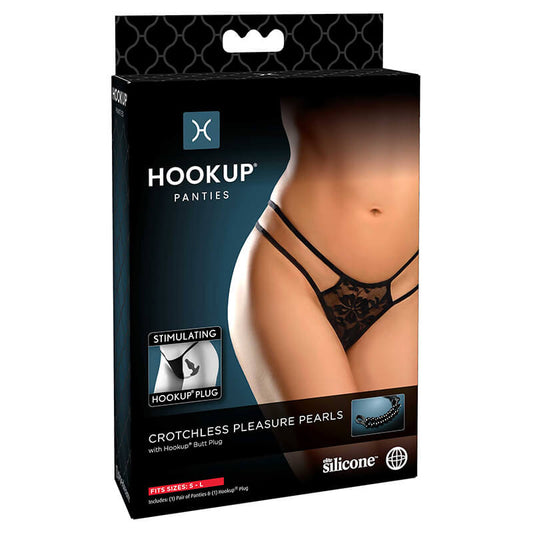 Hookup Crotchless Pleasure Pearls Black Fits Size S-L