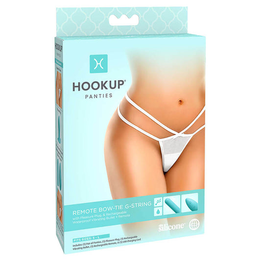 Hookup Remote Bowtie G-String White Fits Size S-L