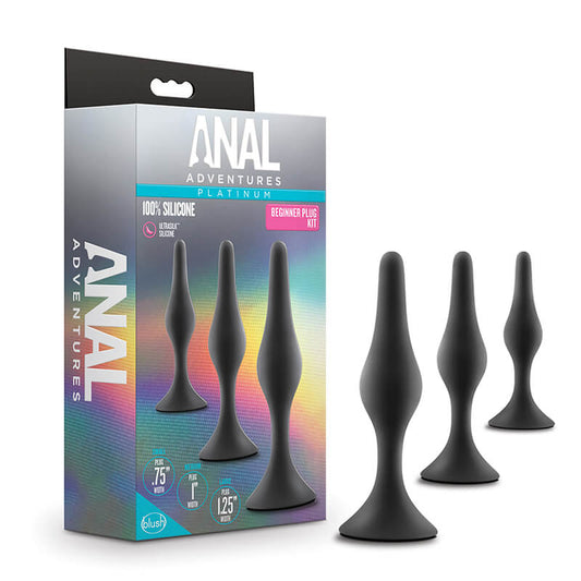 Anal Adventures Platinum Silicone Beginner Plug 3-Piece Kit Black