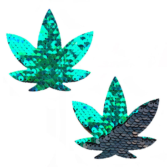 Ariel Green to Black Flip Sequin Gold Dope Af Weed Leak Pasties NN-ARI-WEE-NS