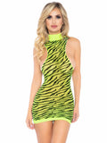 Neon Zebra Racer Back Mini Dress - One Size - Neon Yellow