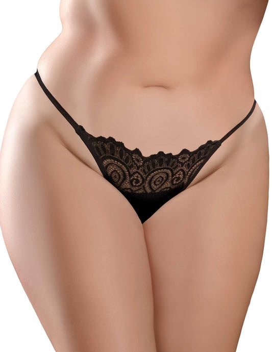 Hookup Panties Remote Lace Peek-a-Boo - Black - XL - Xxl PD4836-23